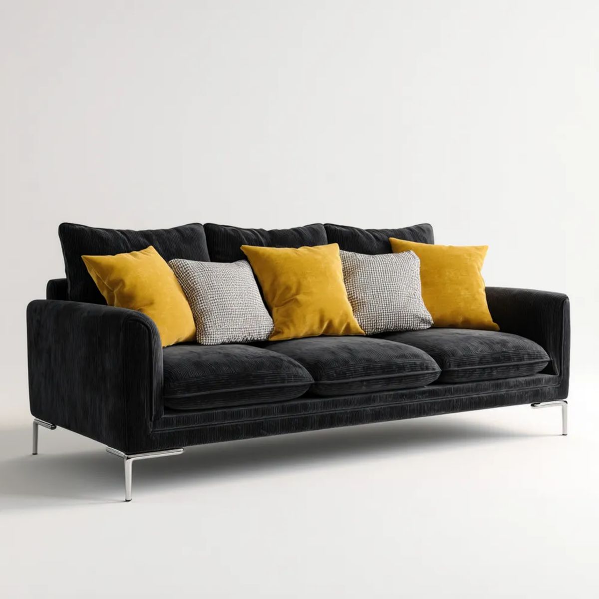 Sofa, 3-osobowa czarny sofa w betonowej z betonowej stali nierdzewnej Betonless nogi, 220 x 90 x 85 cm