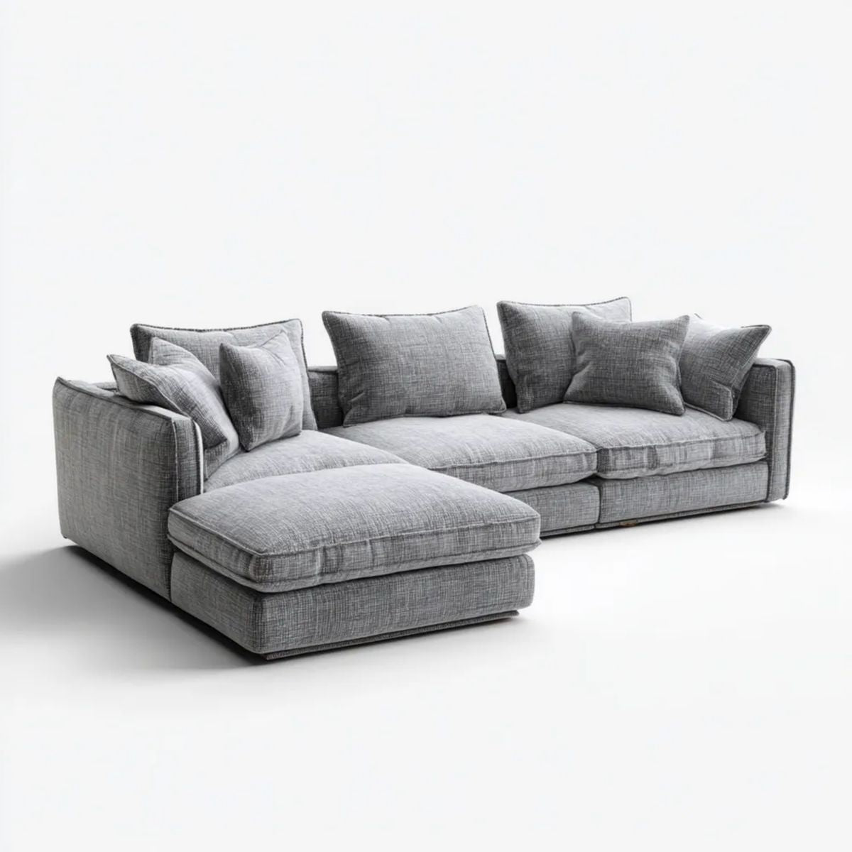 Sofa, 4-osobowa sofa z lewym szezlongiem szarym poliester, 280 x 170 x 85 cm, w kształcie litery L