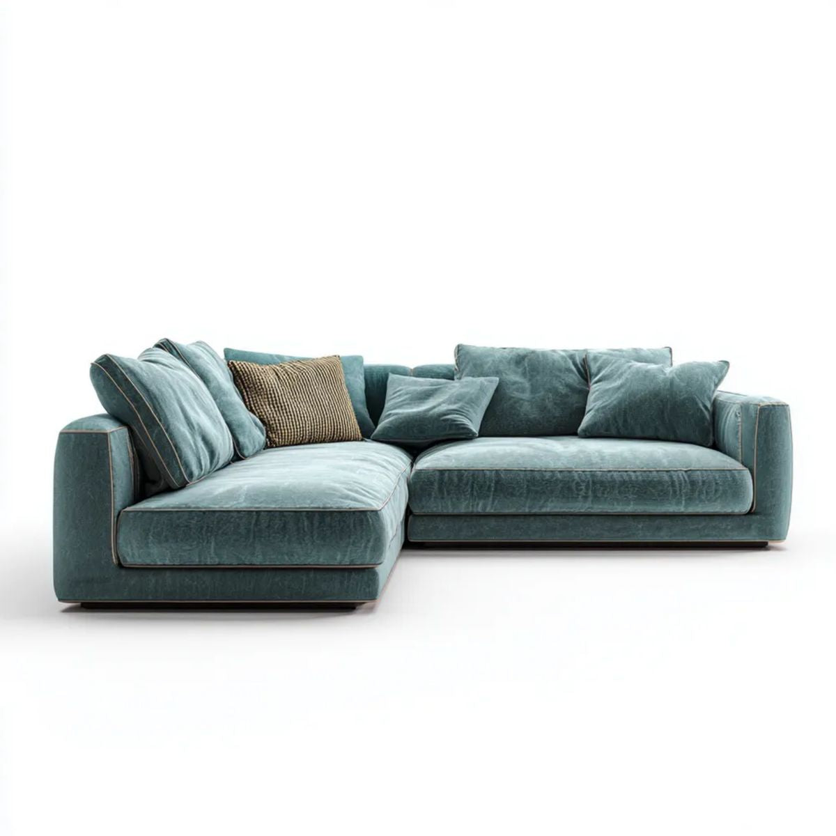 Sofa, 4-osobowa sofa w niebieskim kaczątku brukselska, 280 x 165 x 85 cm