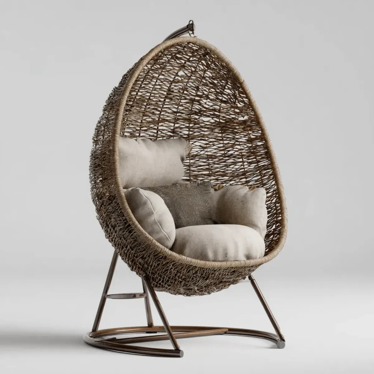 Hamak lub fotel wiszący, Wiszące krzesło z Beige Brązowy ramka 105 x 85 x 195 cm PE rattan stalowy kształt jajka
