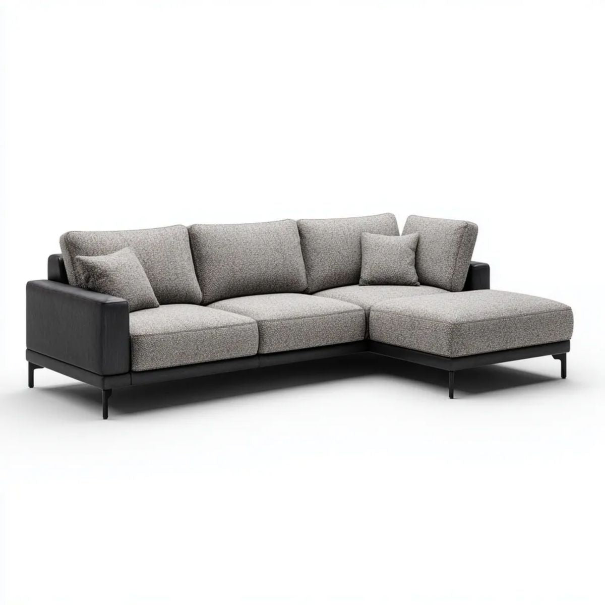 Sofa, 4 fotela fotelikowa w poliestrze i PU szary china i czarny, 280 x 170 x 85 cm, szezlong w prawo