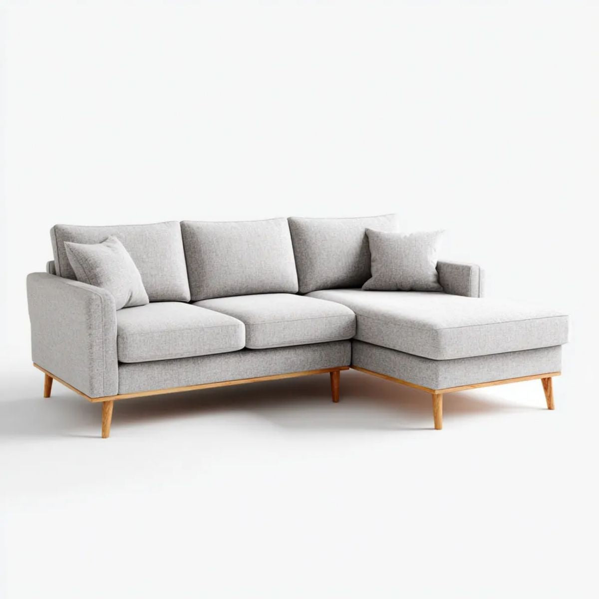 Sofa, 3-osobowa sofa w kolorze jasnoszarym poliester z synonimem meridian, drewniana nóżka, 230 x 150 x 85 cm