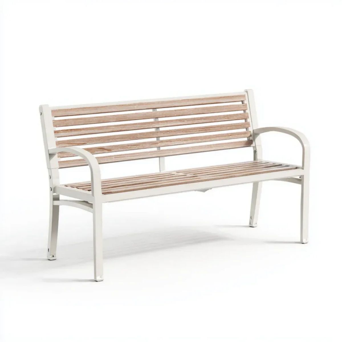 Ławka ogrodowa, 2 kwadraty kwadratowe na zewnątrz ogród na ławce uchylny na białym i naturalnym drewnie w stalowej stali i litej na drewno, 120 x 59 x 84 cm