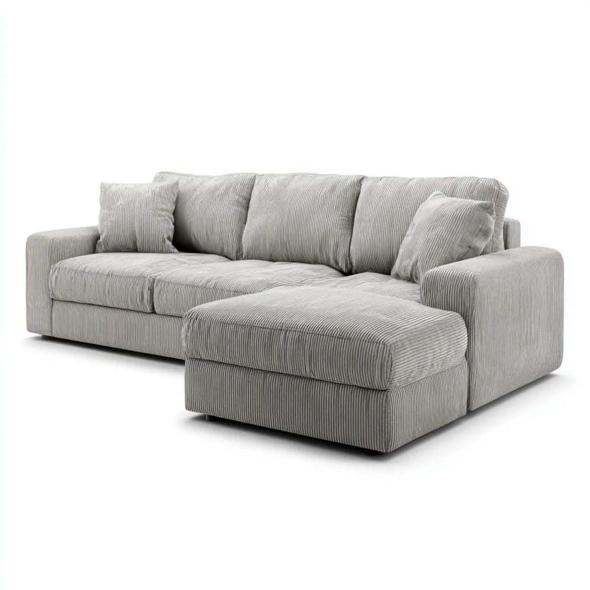 Sofa kąt 3 fotele w L z szezlongiem po prawej stronie, skręcone Belivelvet Belightszary poliester, 250 x 160 x 85 cm