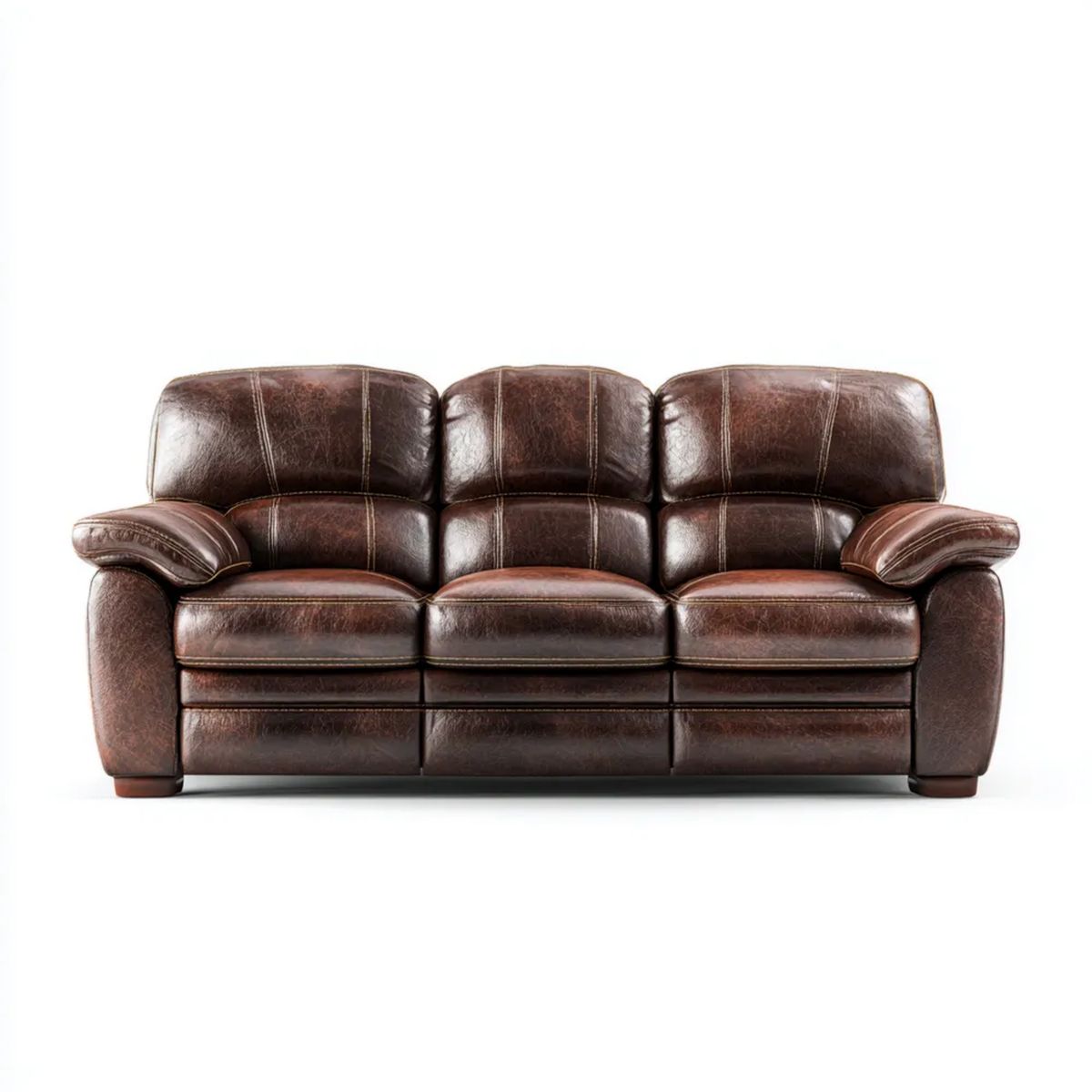 Sofa, 3 brązowa sofa ze skóry syntetycznej 210 x 95 x 100 cm