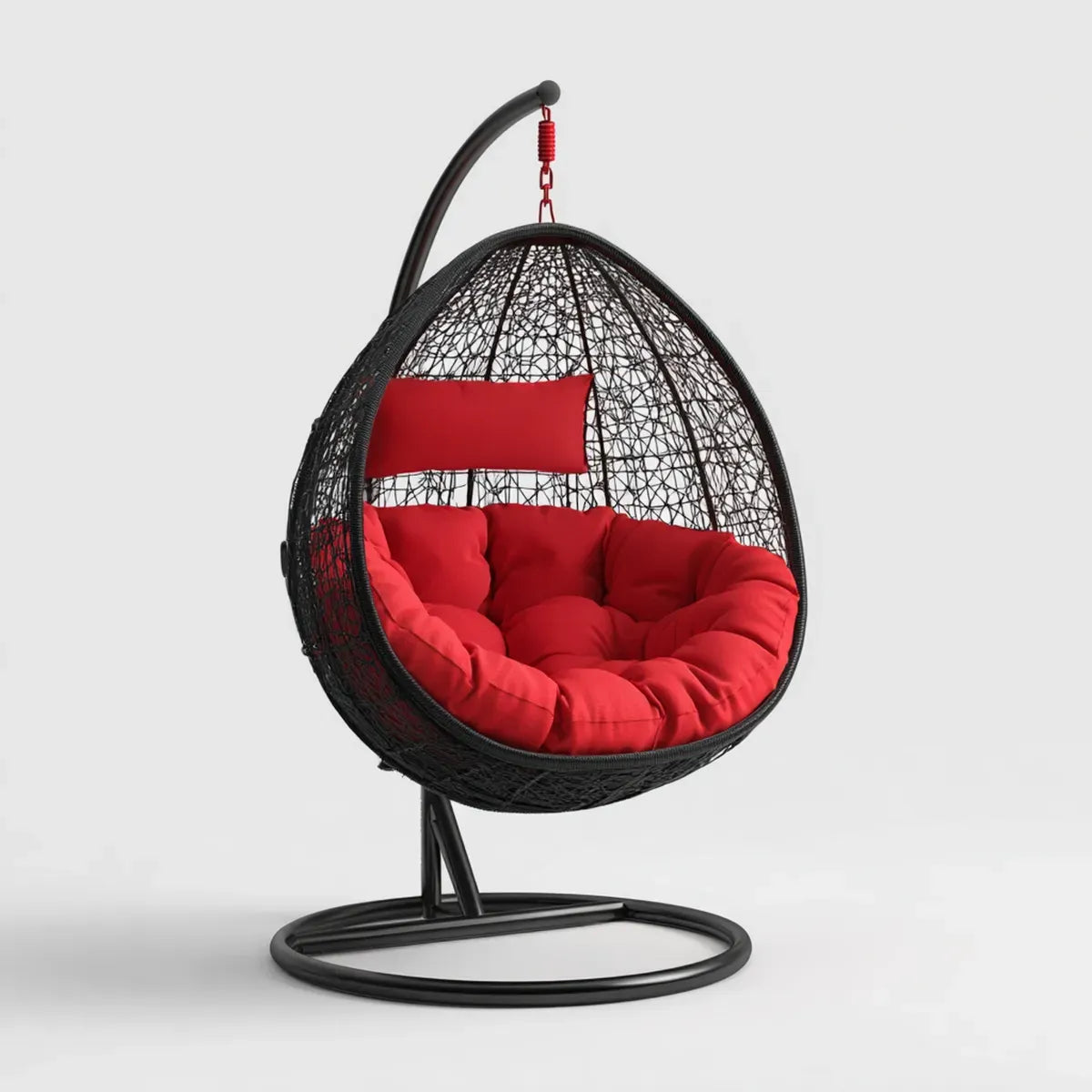 Hamak lub fotel wiszący, Czarna i czerwona nóżka wiszące krzesło w stali i rattan PE 105 x 105 x 195 cm