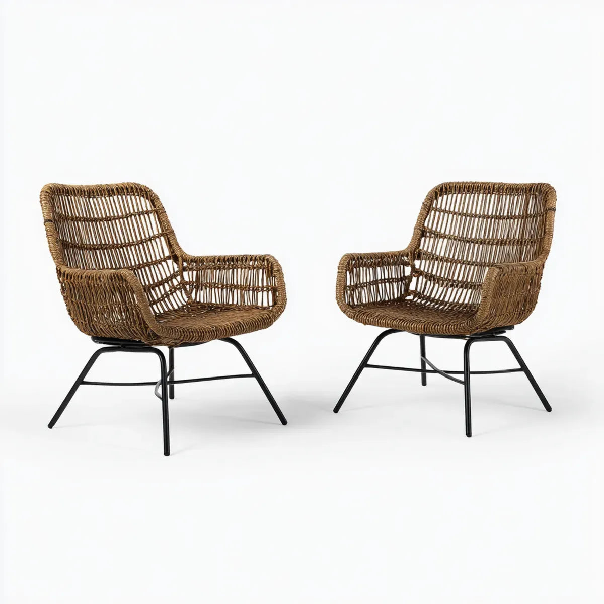 Fotel wypoczynkowy, Zestaw 2 fotele Ogród Lounge Naturalny rattan ze stalową strukturą 66 x 74 x 80 cm