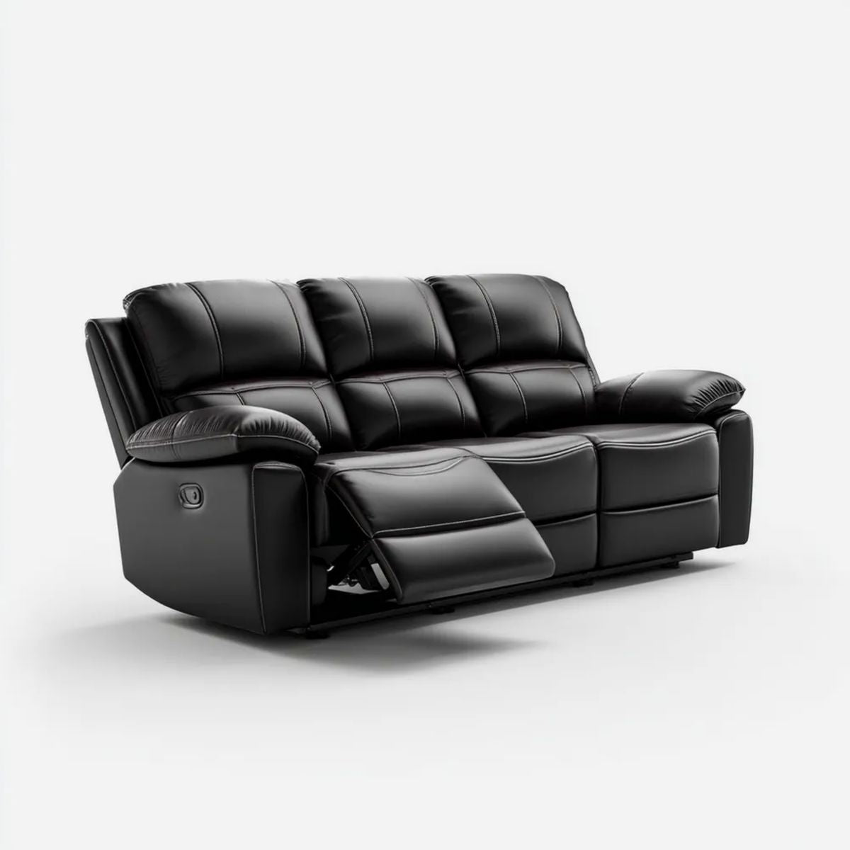Sofa, 3-osobowa na dłoni relaks sofa w kolorze czarnym skóra na skórze, 205 x 95 x 100 cm