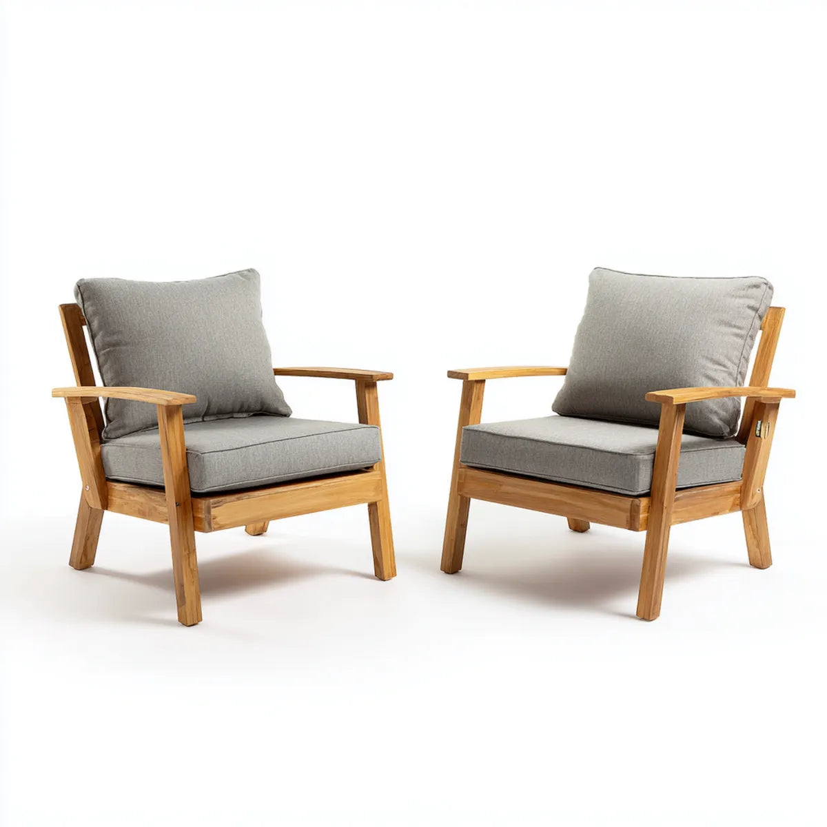 Fotel wypoczynkowy, Zestaw 2 fotele szary salon ogrodowy z litym drewna acacia ramka 70 x 75 x 80 cm
