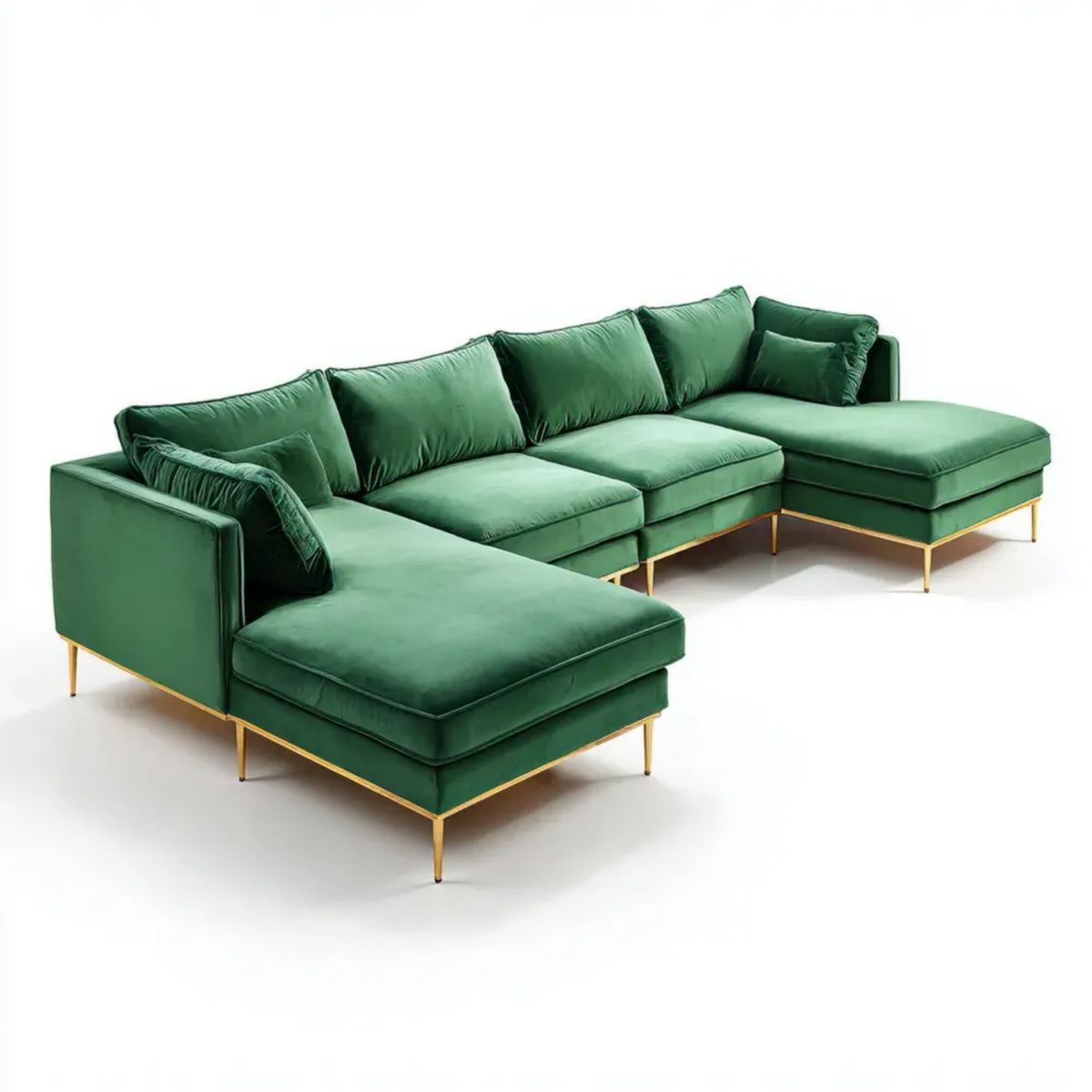 Sofa, Panoramiczny kąt u- sofa 6 fotele w zielonym poliestrze Belivelvet, 340 x 170 x 85 cm