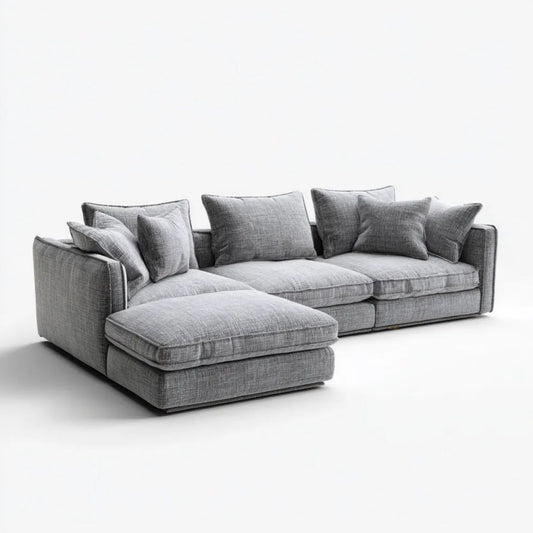 Sofa, 4-osobowa sofa z lewym szezlongiem szarym poliester, 280 x 170 x 85 cm, w kształcie litery L