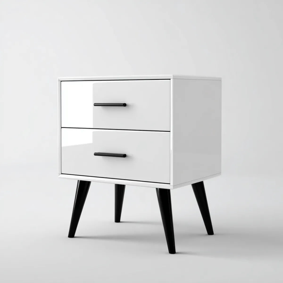 Szafka nocna, Biała stół nocny z 2 szufladami z płyty MDF 40 x 35 x 60 cm prostokątna