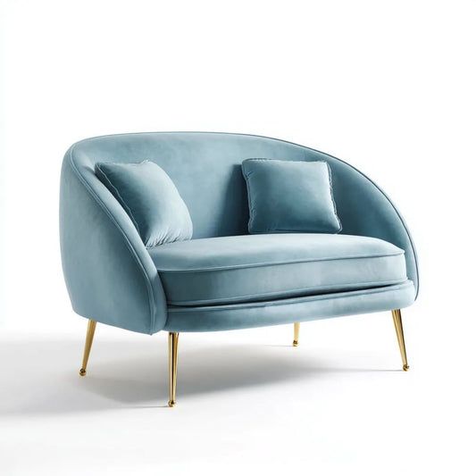 Sofa, 2-osobowa sofa solarium niebieski poliester betonvelt, złoto betonowy metal nóżki, 150 x 80 x 78 cm
