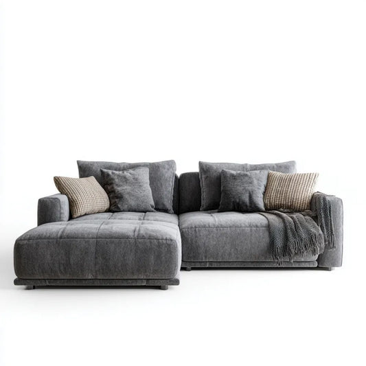 Sofa, 4-osobowa sofa z szezlongiem lewym szarym poliestrem, 270 x 170 x 85 cm