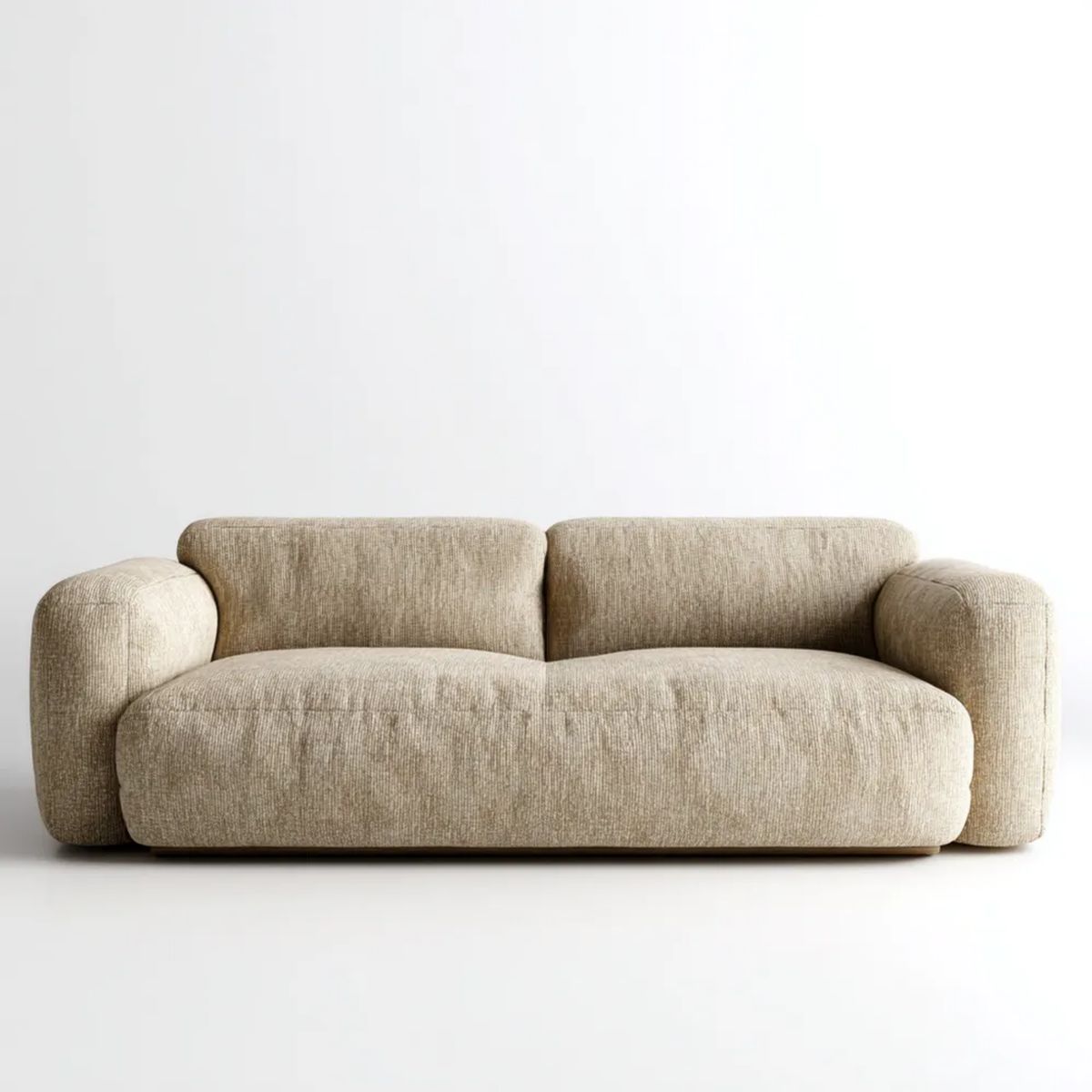 Sofa, Naprawiono proste sofa 3 beżowe fotele w szenilu tkaniny, 220 x 100 x 75 cm