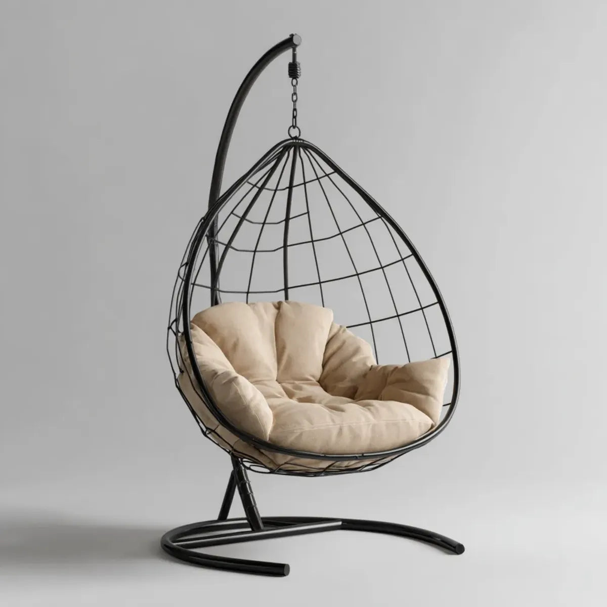Hamak lub fotel wiszący, Wiszące jajko na nóżki czarny beż 105 x 95 x 195 cm stali i poliestru
