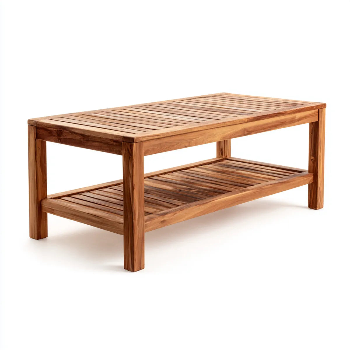 Stolik kawowy, Stół kawowy z brązową półką 110 x 60 x 45 cm w litym prostokątnym drewnie