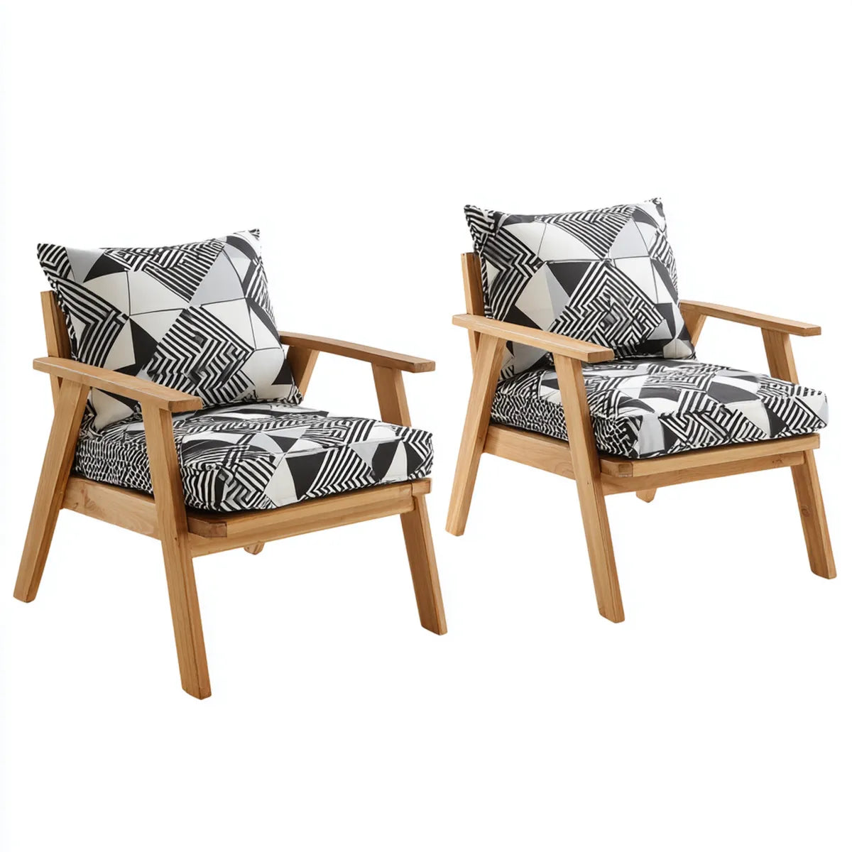 Fotel wypoczynkowy, Salon ogrodowy fotele 2 czarno-białe 67 x 76 x 75 cm w litej akacji