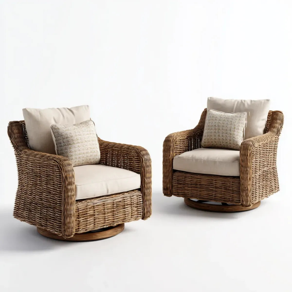 Fotel wypoczynkowy, Zestaw 2 foteli ogrodowych salon brązowy i beżowy rattan z poduszkami 80 x 78 x 85 cm