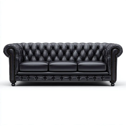 Sofa, Chesterfield sofa 3-osobowa czarny w PU syntetyczne skóry, 225 x 90 x 78 cm