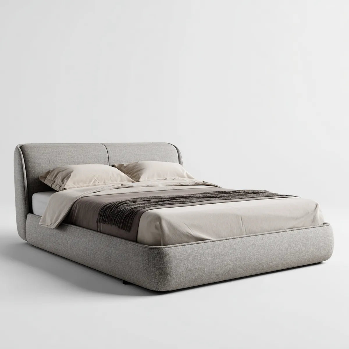 łóżko podwójne w kolorze niebieskim, kolor: 180 x 200 cm, z tapicerką poliestrową i zaokrąglonym kształtem