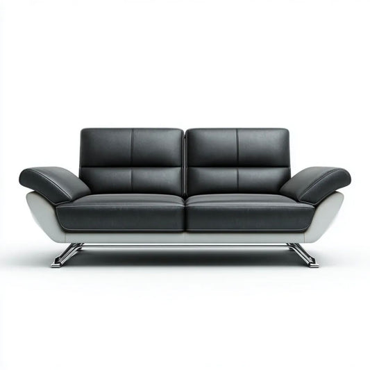 Sofa, 2-osobowa sofa w kolorze czarnym i jasnoszarym syntetyczne skóry lakierowanej 170 x 88 x 88 cm