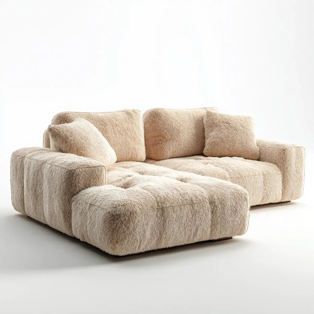 Sofa, 3- fotela zestaw z stolcem 260 x 105 x 75 cm poliester sztuczne futro prostokątne