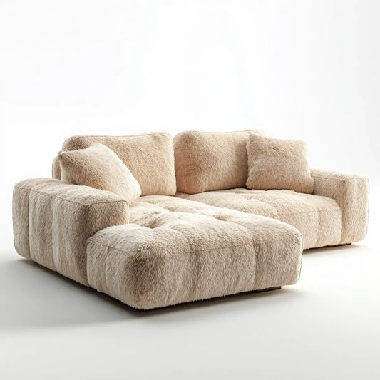 Sofa, 3- fotela zestaw z stolcem 260 x 105 x 75 cm poliester sztuczne futro prostokątne