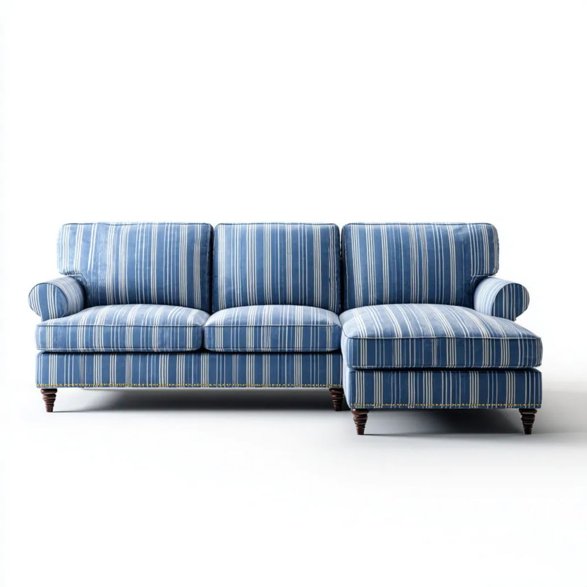 Sofa, 3-osobowa sofa w niebieskim paski poliester z bursztynowym meridianem 280 x 165 x 90 cm