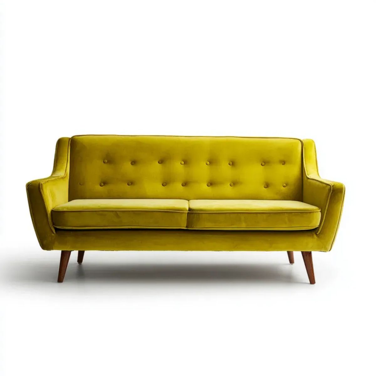 Sofa, 3 meblowy sofa w meblariuszu żółtym capitone betonvelt, drewniany stop, 180 x 82 x 86 cm