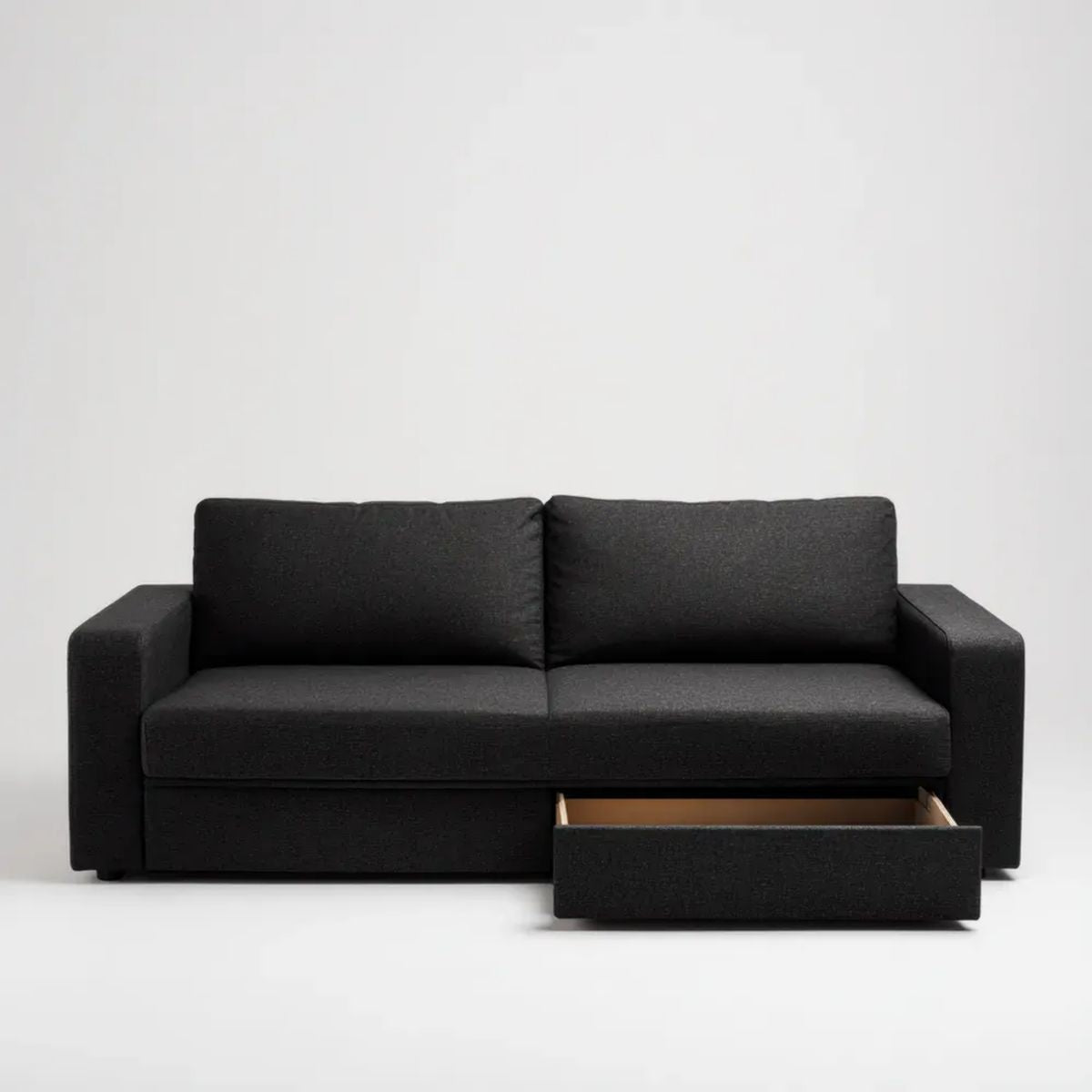 Sofa, Czarna sofa w poliestrze z szufladą z przezroczystego tworzywa sztucznego 170 x 85 x 82 cm