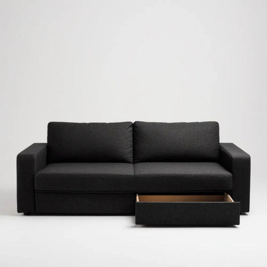 Sofa, Czarna sofa w poliestrze z szufladą z przezroczystego tworzywa sztucznego 170 x 85 x 82 cm