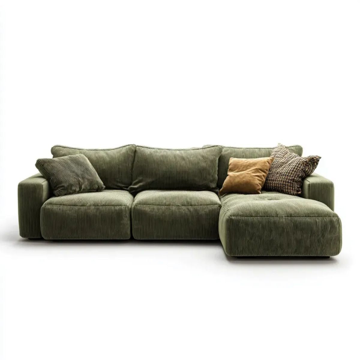 Sofa, 3-osobowa sofa z szezlongiem brązowy w żebrowanej poliestrowej fioletowo-zielonej oliwie 280 x 170 x 75 cm