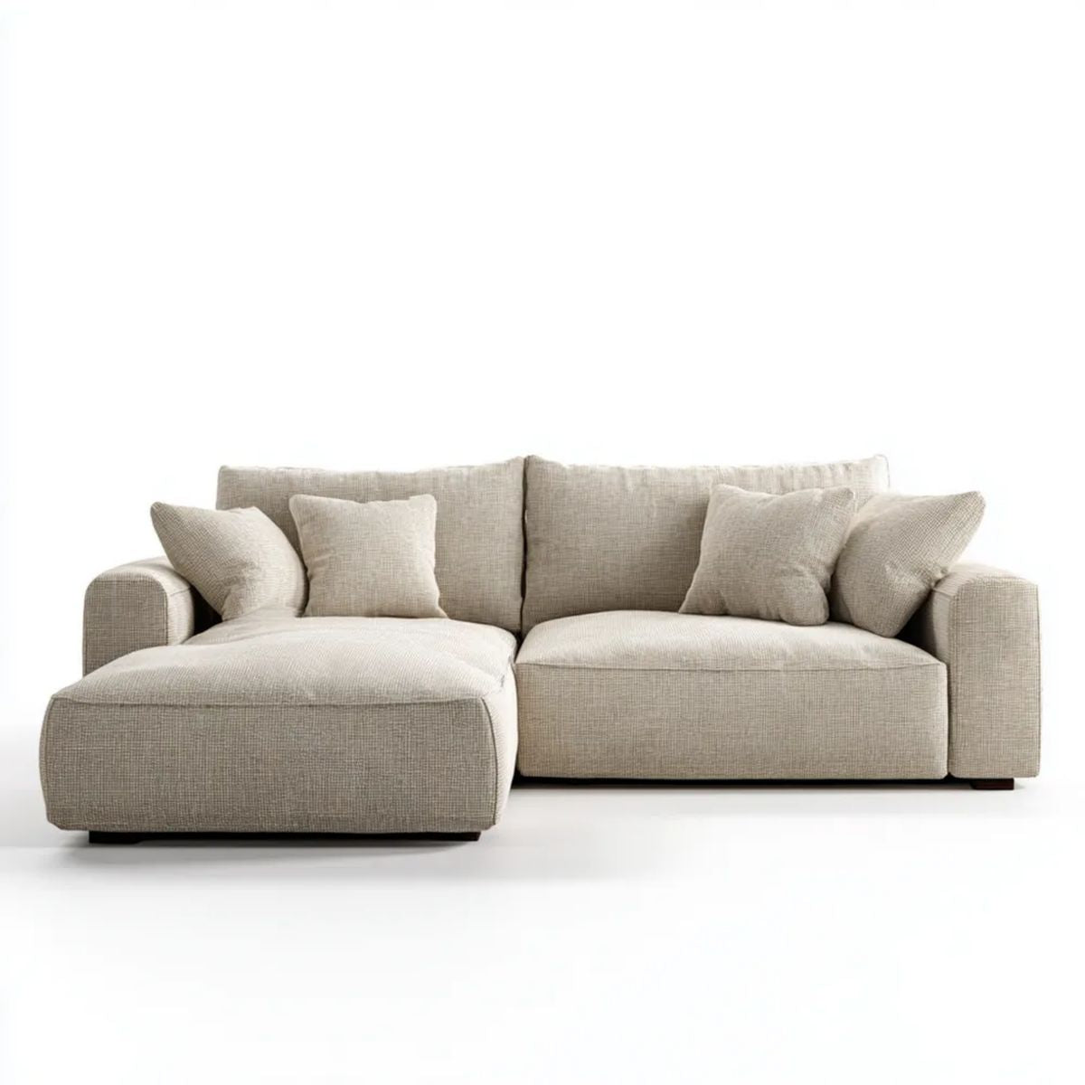 Sofa, 3-osobowa sofa z szezlongiem beżowy poliester 250 x 160 x 85 cm