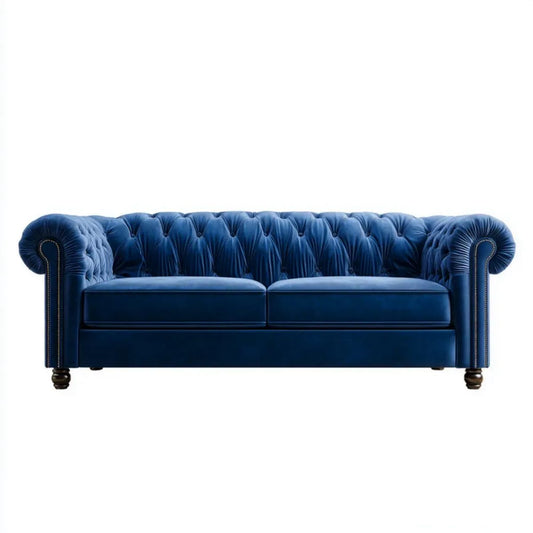 Sofa, 3-osobowa sofa capitated navy Niebieski poliester behavelvet, 220 x 90 x 80 cm