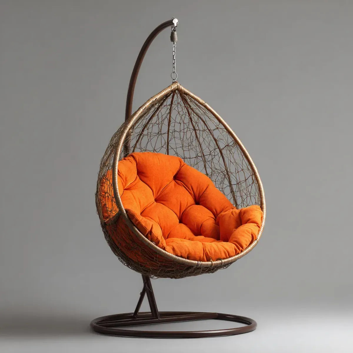Hamak lub fotel wiszący, Zestaw do wiszącego krzesła brązowy pomarańczowy 105 x 95 x 195 cm PE rattan stalowy kroplomierzem