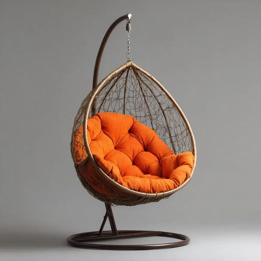 Hamak lub fotel wiszący, Zestaw do wiszącego krzesła brązowy pomarańczowy 105 x 95 x 195 cm PE rattan stalowy kroplomierzem
