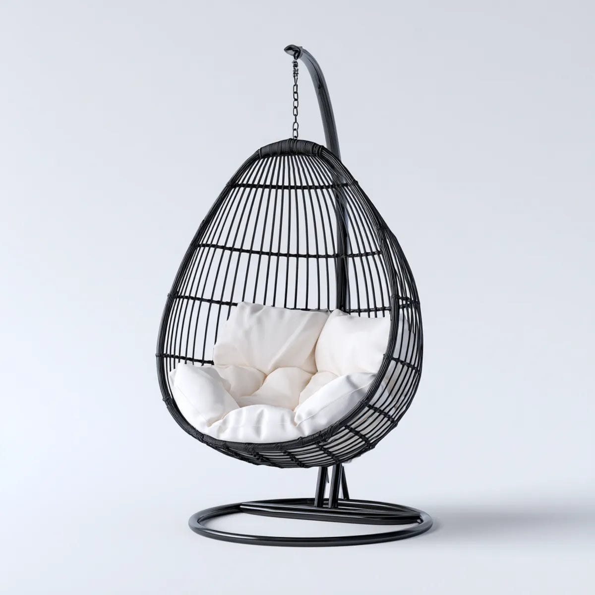 Hamak lub fotel wiszący, Wiszące jajka na stopach czarne i białe 95 x 95 x 195 cm w stalowej i PE rattan