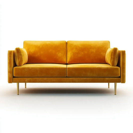 Sofa, 2-osobowa w sofie w sofie w solance żółtej musztarda z metalową stopą, 160 x 84 x 82 cm