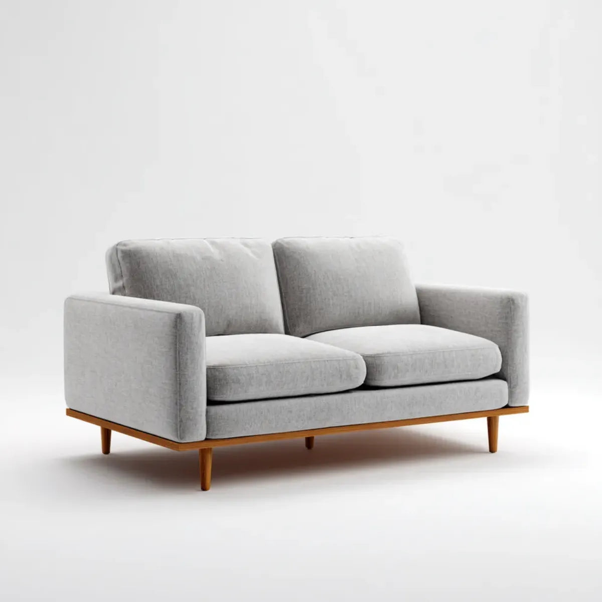 Sofa, 2-fotelikowa sofa o kolorze jasnoszarym 160 x 85 x 82 cm z tapicerką poliestrową i litymi nóżkami z drewna