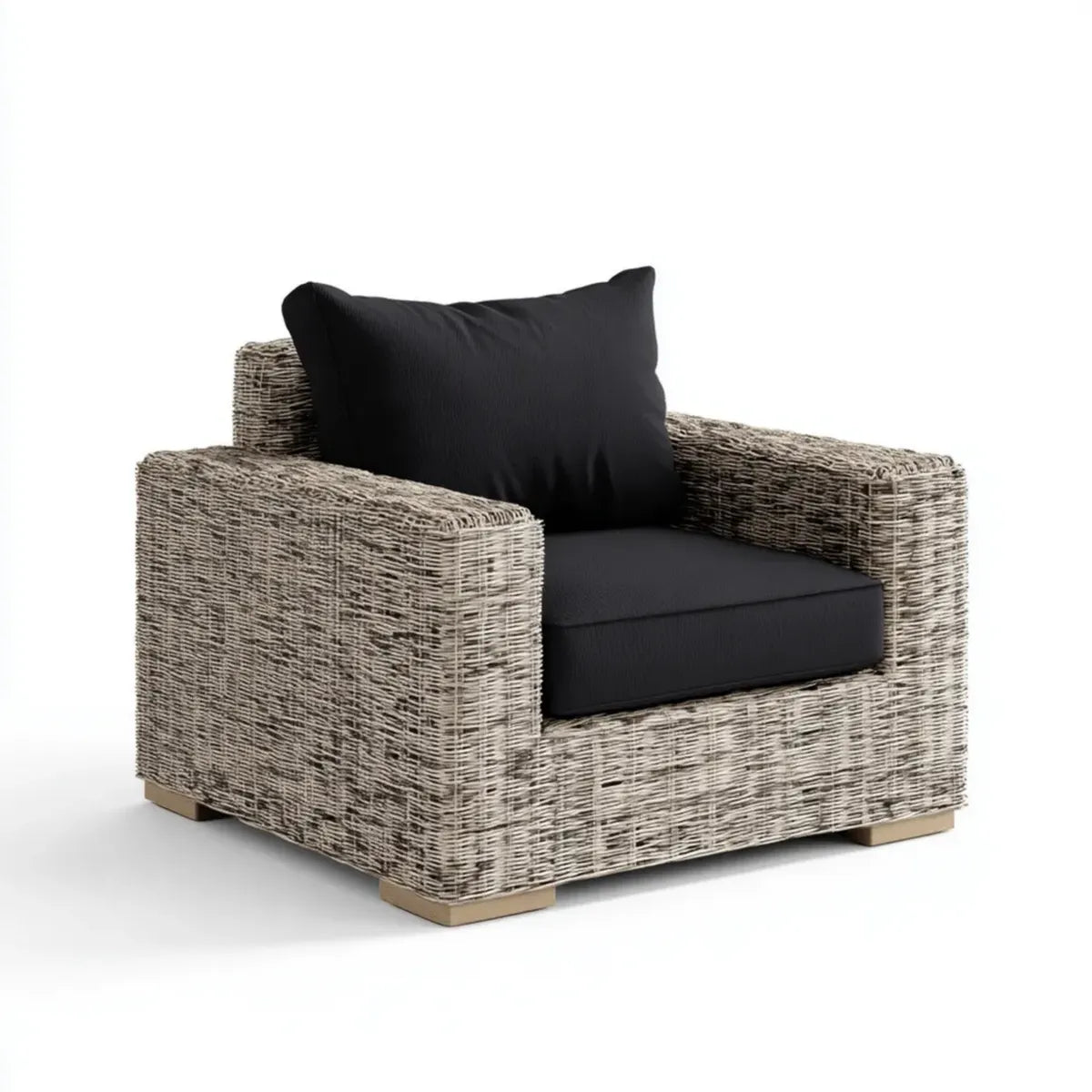Fotel wypoczynkowy, Szary i czarny syntetyczny rattan PE prostokątny fotel wypoczynkowy 100 x 85 x 75 cm